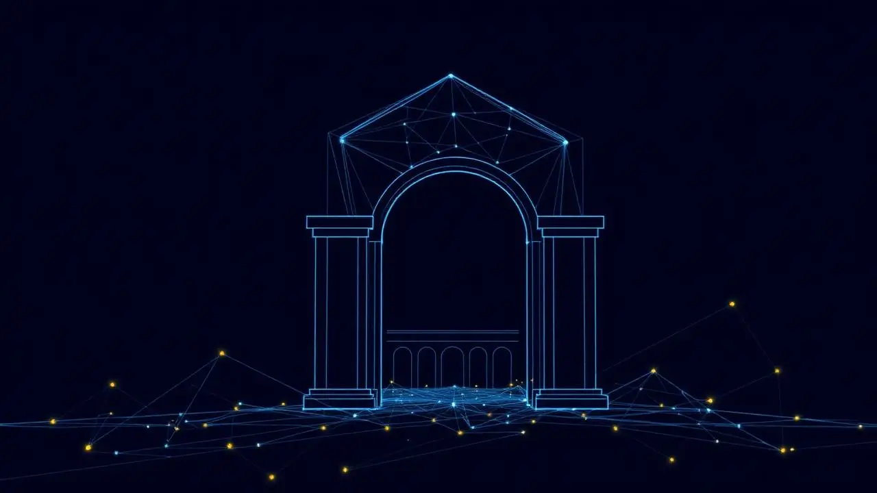 Abstract institutional arch formed from a constellation of knowledge network nodes