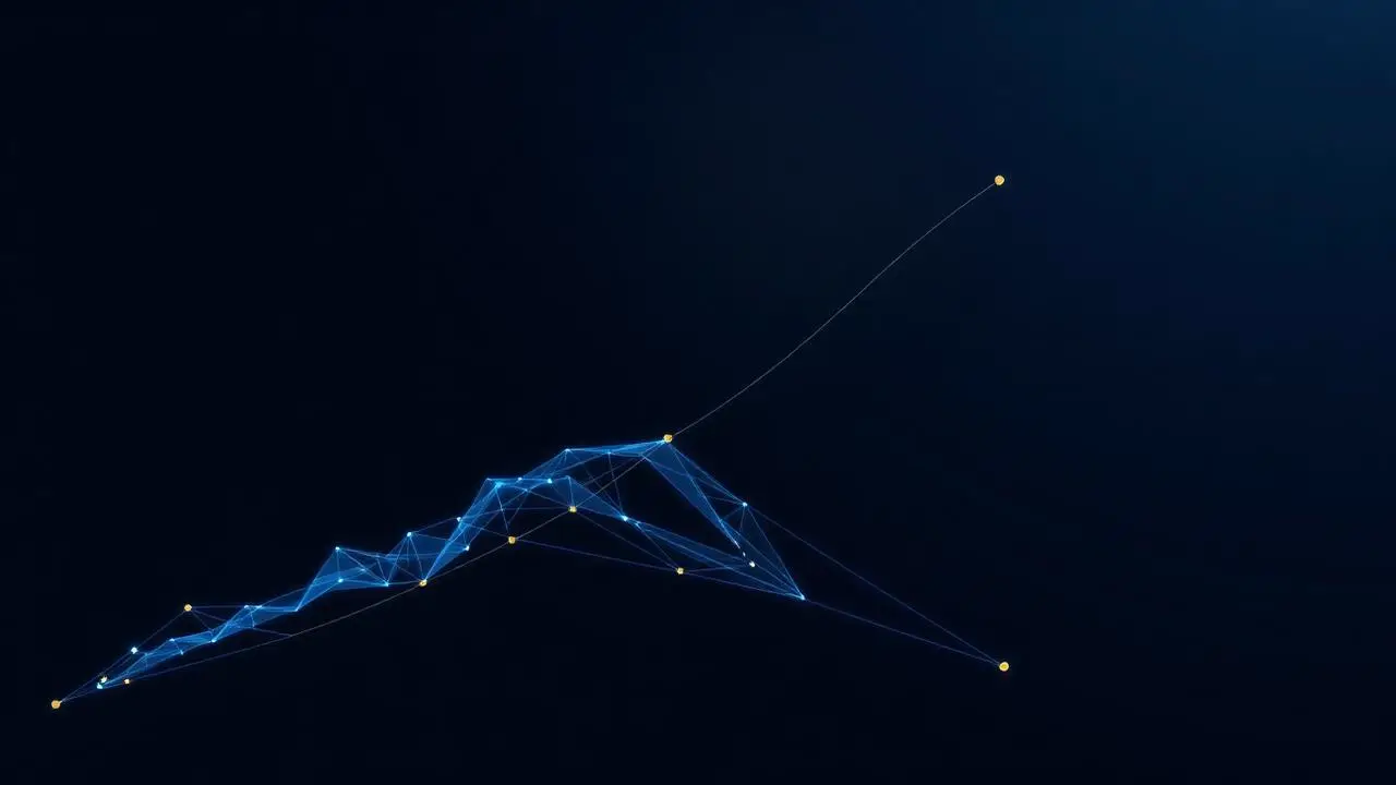 Abstract ascending growth pathway expanding into a widening blue network